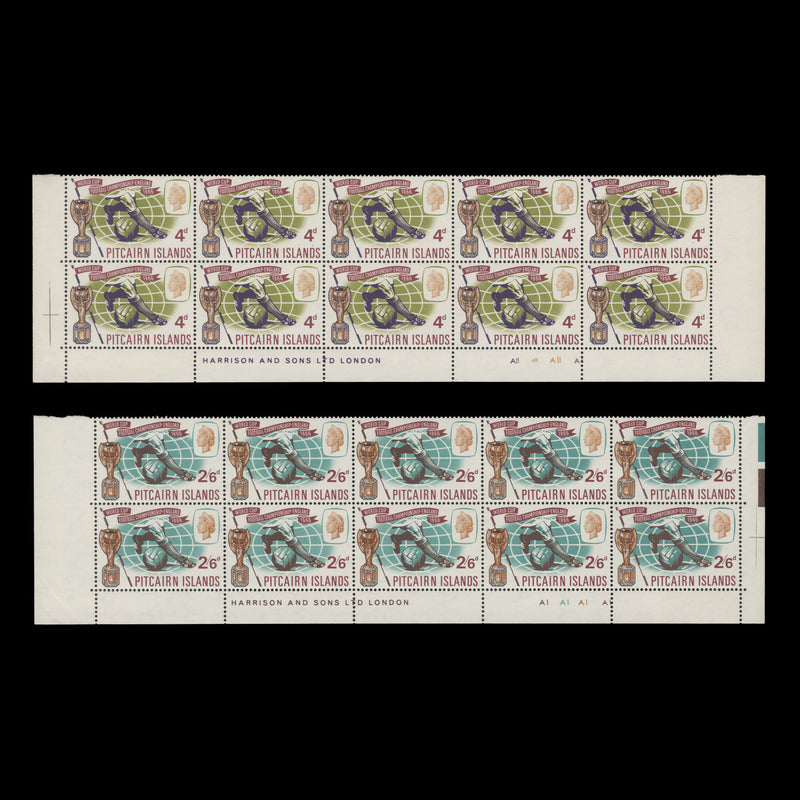 Pitcairn Islands 1966 (MNH) World Cup Football imprint/plate blocks