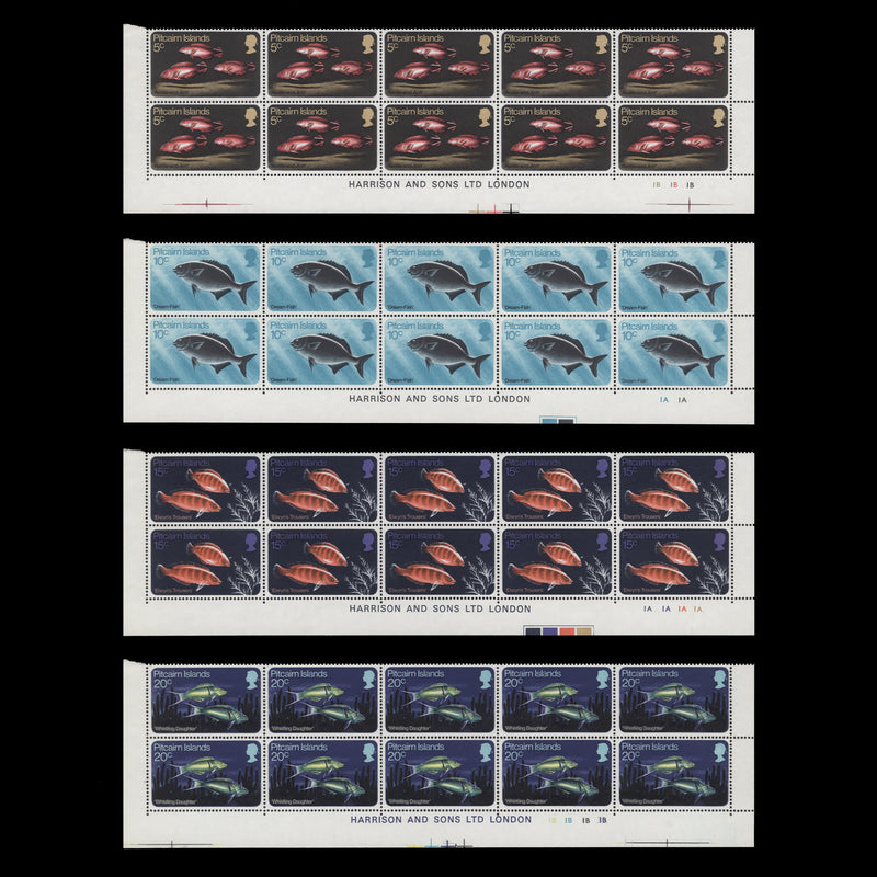 Pitcairn Islands 1970 (MNH) Fishes imprint/plate blocks