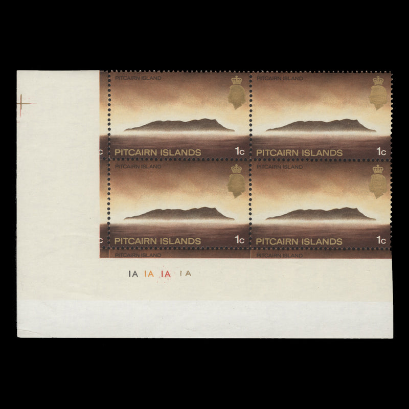 Pitcairn Islands 1969 (MNH) 1c Pitcairn Island plate 1A–1A–1A–1A block