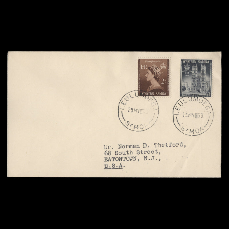 Samoa 1953 Coronation first day cover, LEULUMOEGA