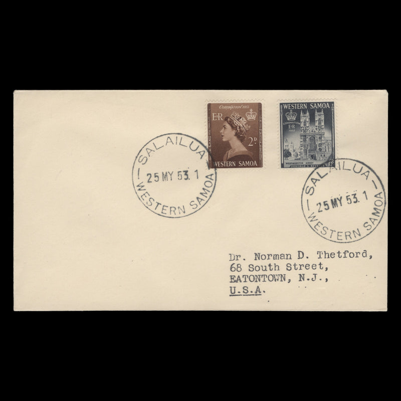 Samoa 1953 Coronation first day cover, SALAILUA