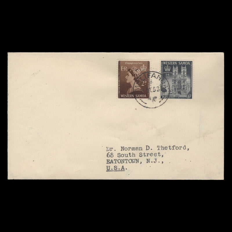 Samoa 1953 Coronation first day cover, MULIFANUA