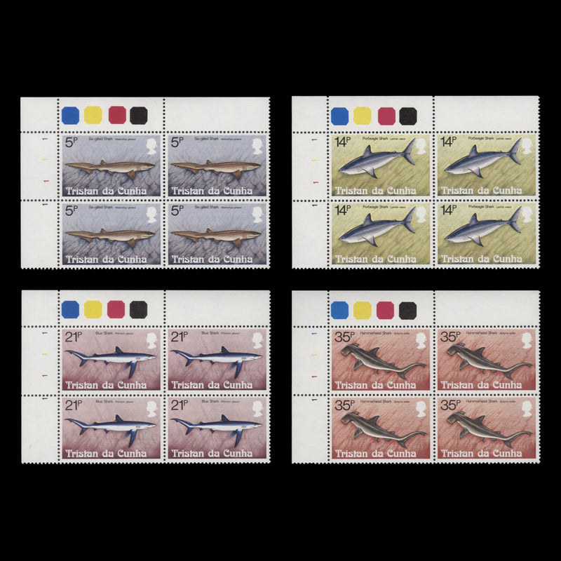 Tristan da Cunha 1982 (MNH) Sharks plate blocks