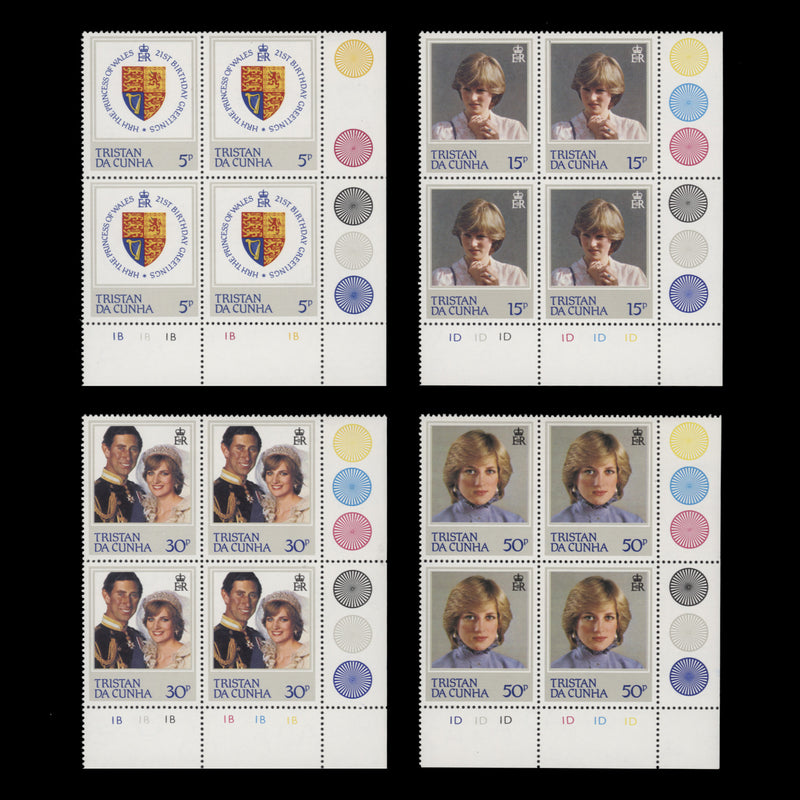 Tristan da Cunha 1982 (MNH) Princess Diana's Birthday plate blocks