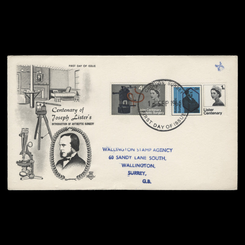 Great Britain 1965 Lister Centenary phosphor first day cover, CROYDON