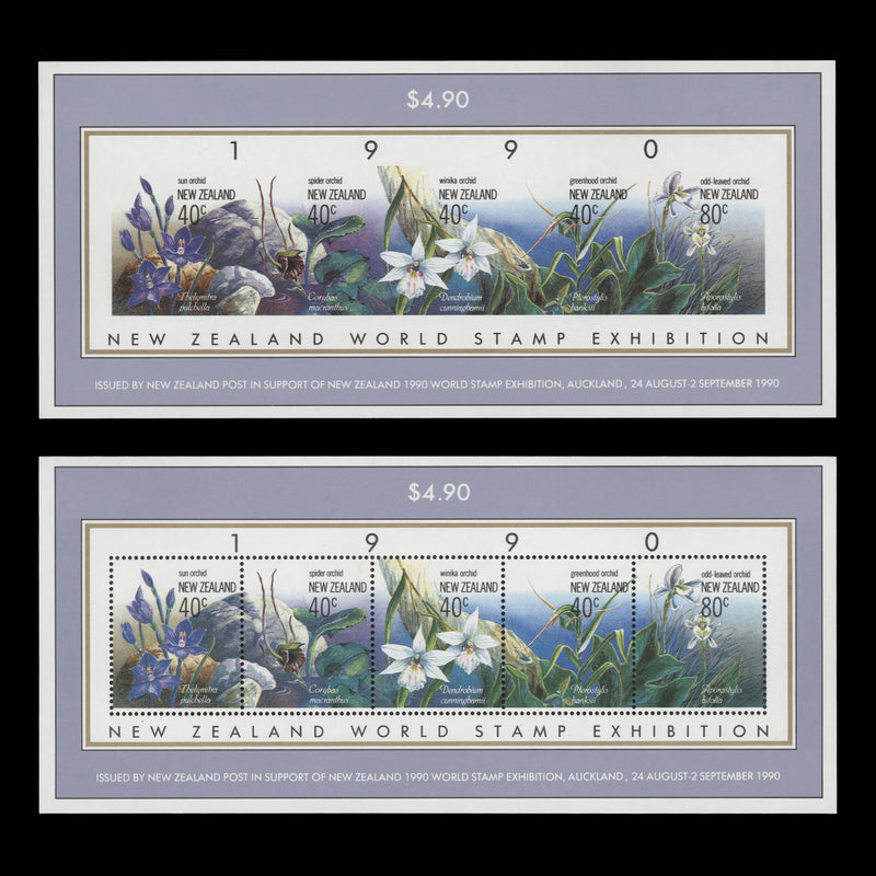 New Zealand 1990 (Variety) Orchids imperf miniature sheet