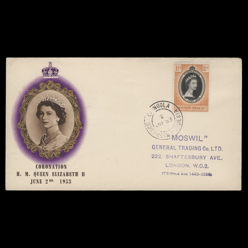 Northern Rhodesia 1953 (FDC) 1½d Coronation, CHINGOLA