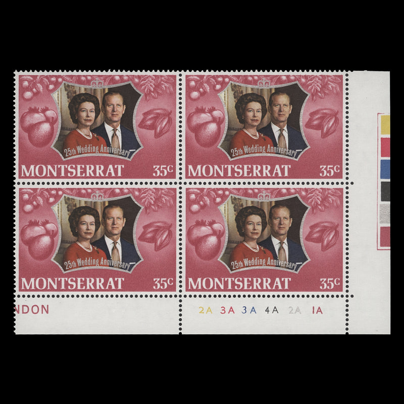 Montserrat 1972 (MNH) 35c Royal Silver Wedding plate 2A–3A–3A–4A–2A–1A block