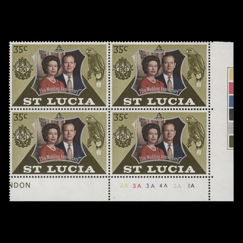 Saint Lucia 1972 (MNH) 35c Royal Silver Wedding plate 2A–3A–3A–4A–2A–1A block