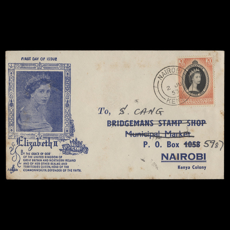 Kenya Uganda Tanganyika 1953 (FDC) 20c Coronation, NAIROBI