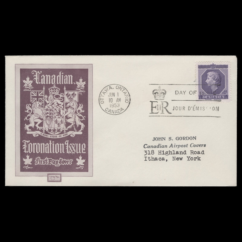 Canada 1953 (FDC) 4c Coronation, OTTAWA