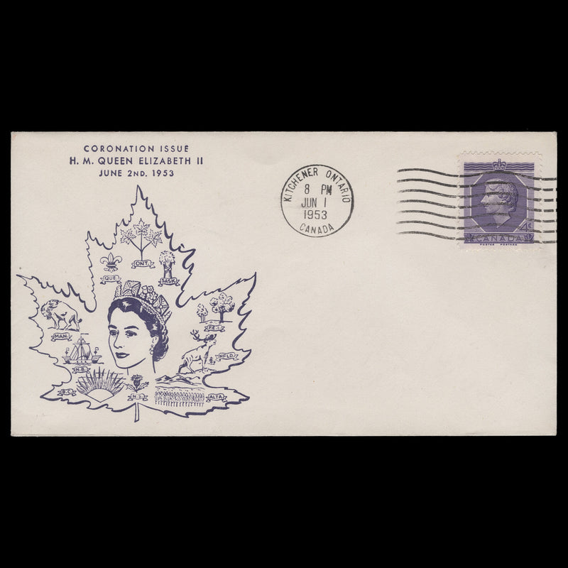 Canada 1953 (FDC) 4c Coronation, KITCHENER