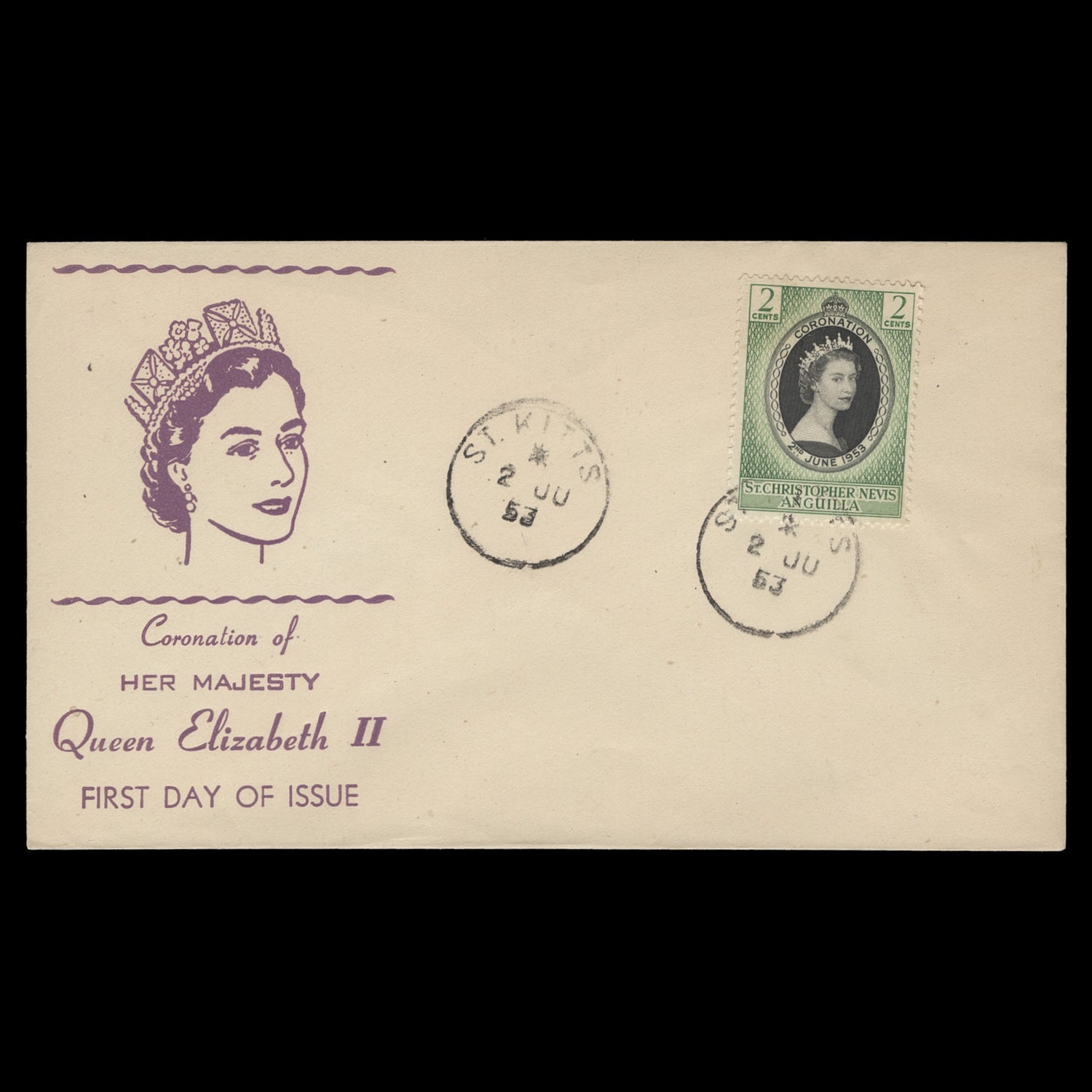 St Christopher Nevis Anguilla 1953 (FDC) 2c Coronation, ST KITTS ...