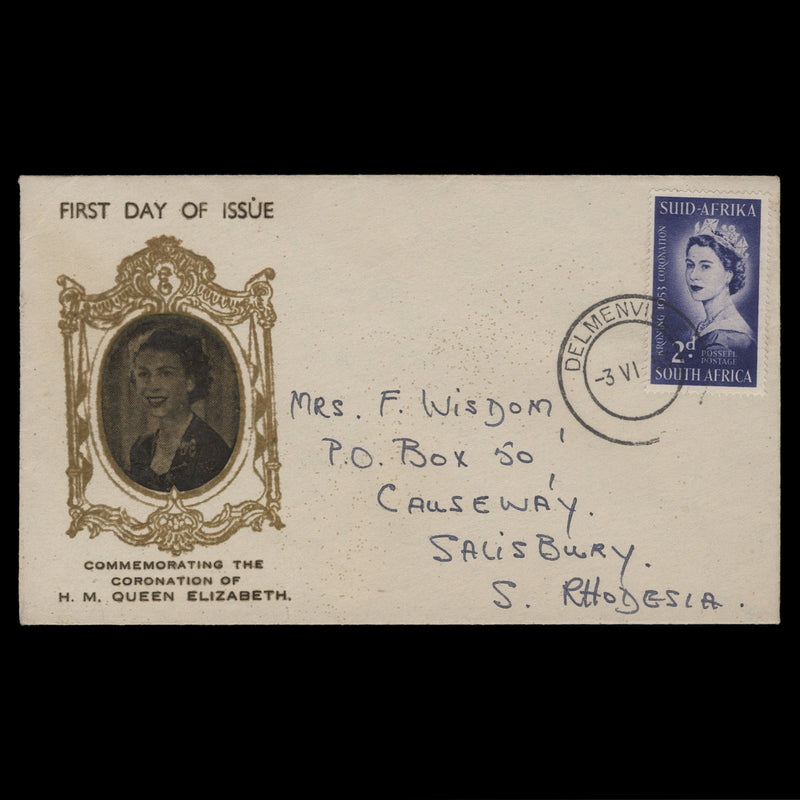 South Africa 1953 (FDC) 2d Coronation, DELMENVILLE