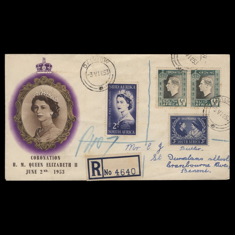 South Africa 1953 (FDC) 2d Coronation, DALVIEW