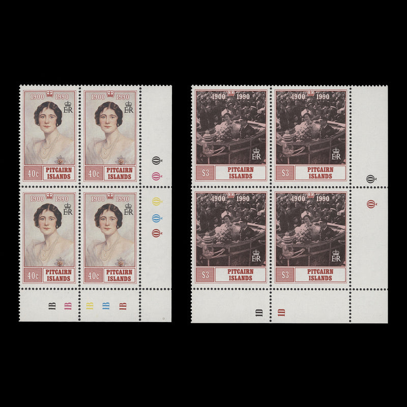 Pitcairn Islands 1990 (MNH) Queen Mother's Birthday traffic light/plate blocks