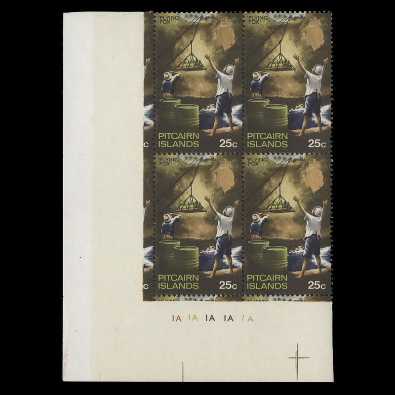 Pitcairn Islands 1969 (MNH) 25c Flying Fox plate 1A–1A–1A–1A–1A block