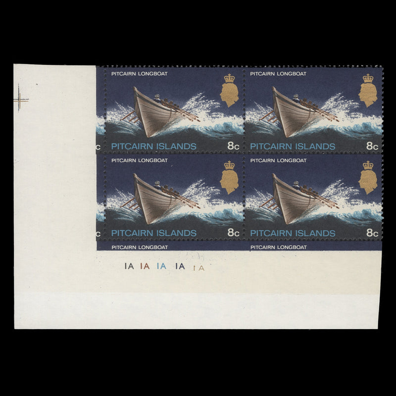 Pitcairn Islands 1969 (MNH) 8c Pitcairn Longboat plate block