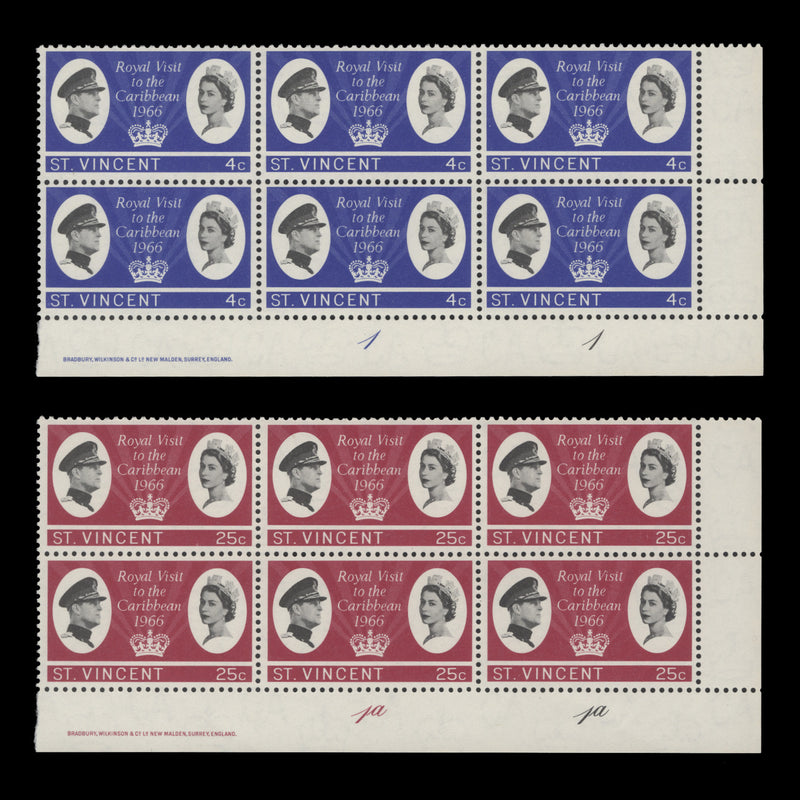 Saint Vincent 1966 (MNH) Royal Visit to the Caribbean imprint/plate blocks