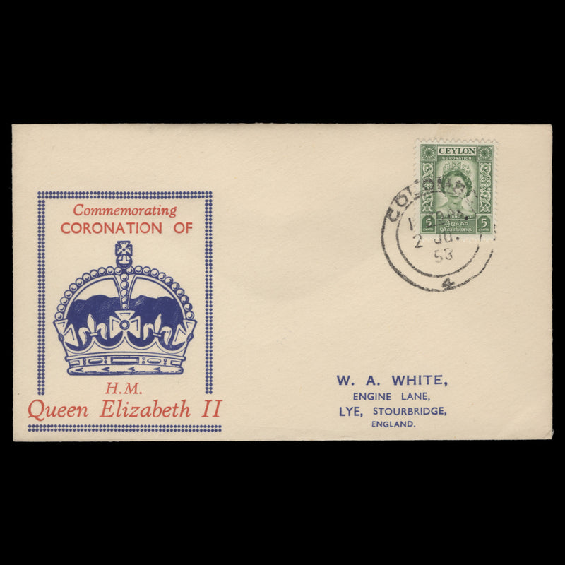 Ceylon 1953 (FDC) 5c Coronation, COLOMBO 4