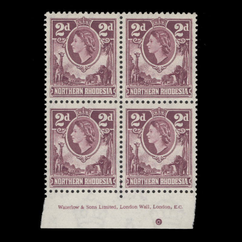 Northern Rhodesia 1953 (MNH) 2d Queen Elizabeth II imprint block