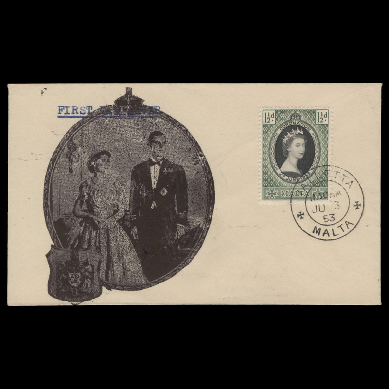 Malta 1953 (FDC) 1½d Coronation, VALLETTA