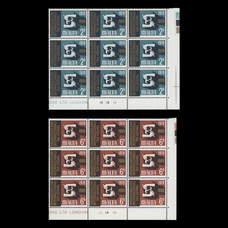 Malta 1969 (MNH) ILO Anniversary traffic light/plate blocks