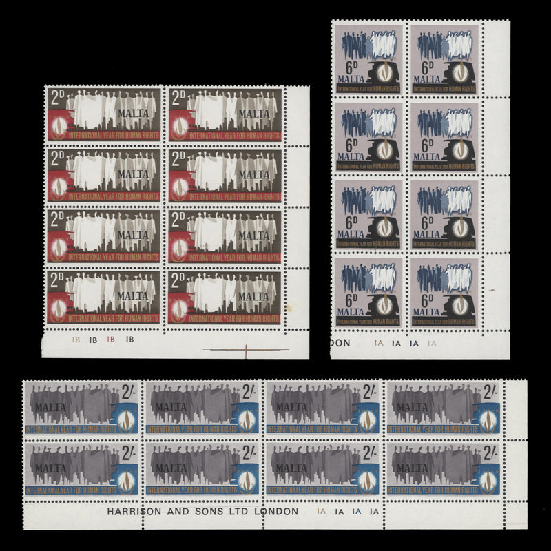 Malta 1968 (MNH) Human Rights Year plate blocks