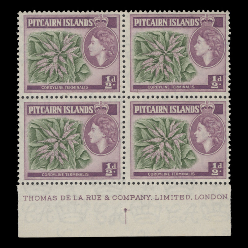 Pitcairn Islands 1963 (MNH) ½d Cordyline Terminalis imprint block