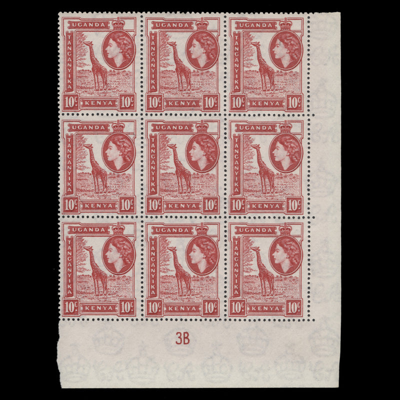 Kenya Uganda Tanganyika 1954 (MNH) 10c Giraffe plate 3B block