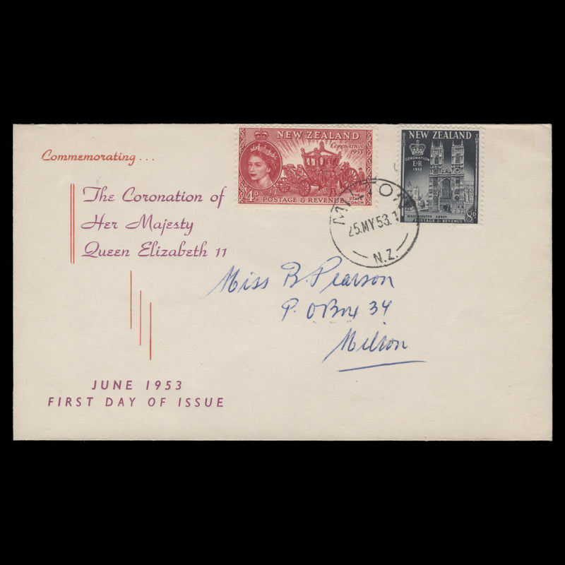 New Zealand 1953 Coronation first day cover, MILTON