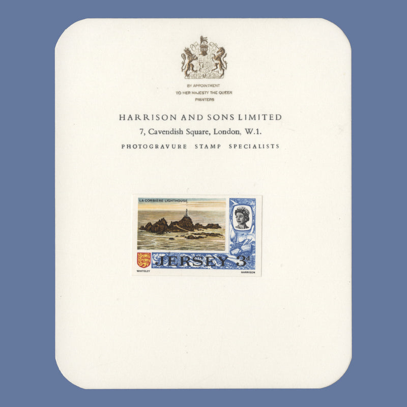 Jersey 1969 (Proof) 3d La Corbière Lighthouse imperf single on presentation card