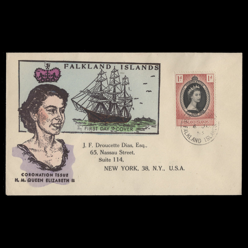 Falkland Islands 1953 (FDC) 1d Coronation, PORT STANLEY