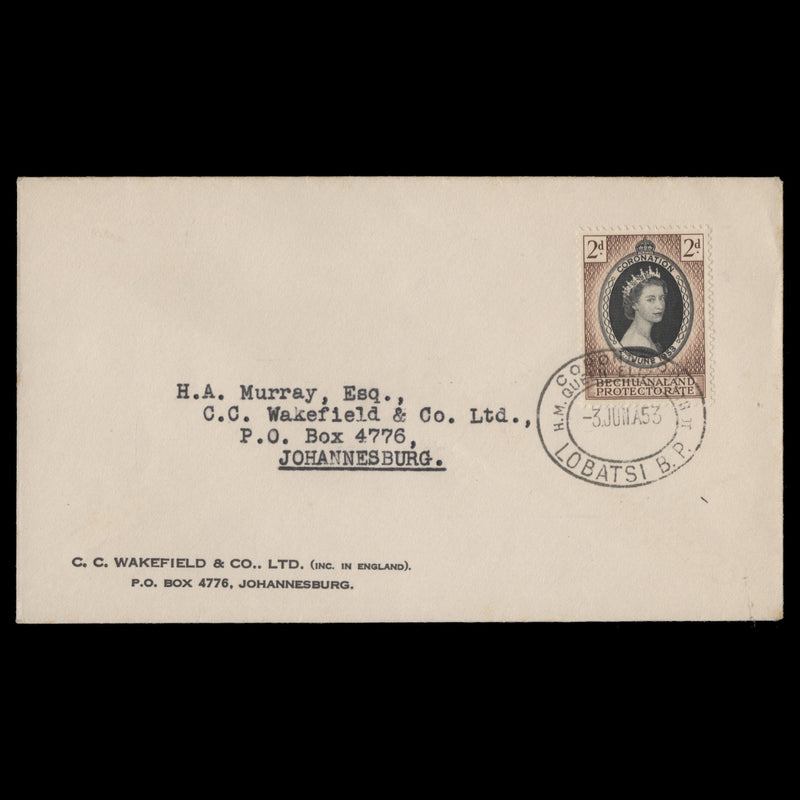 Bechuanaland 1953 (FDC) 2d Coronation, LOBATSI