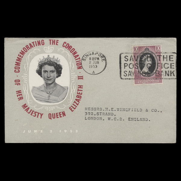 Singapore 1953 (FDC) 10c Coronation, SINGAPORE