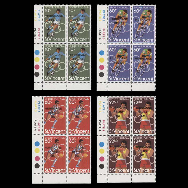 Saint Vincent 1980 (MNH) Hurricane Relief plate blocks