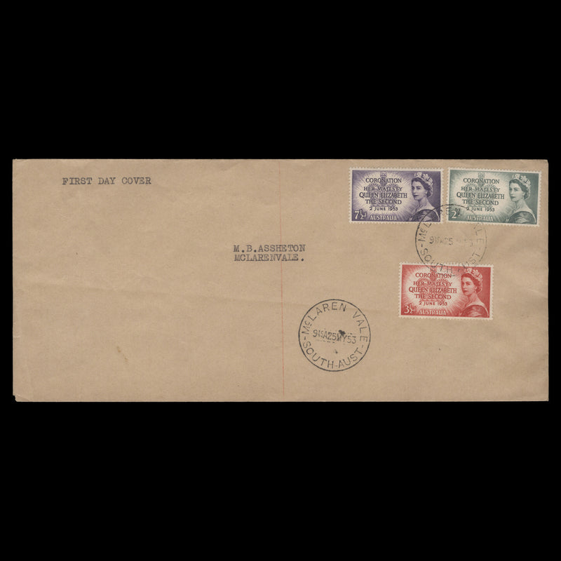 Australia 1953 Coronation first day cover, MCLAREN VALE