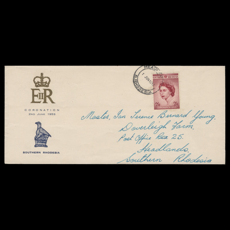 Southern Rhodesia 1953 (FDC) 2s6d Coronation, HEADLANDS