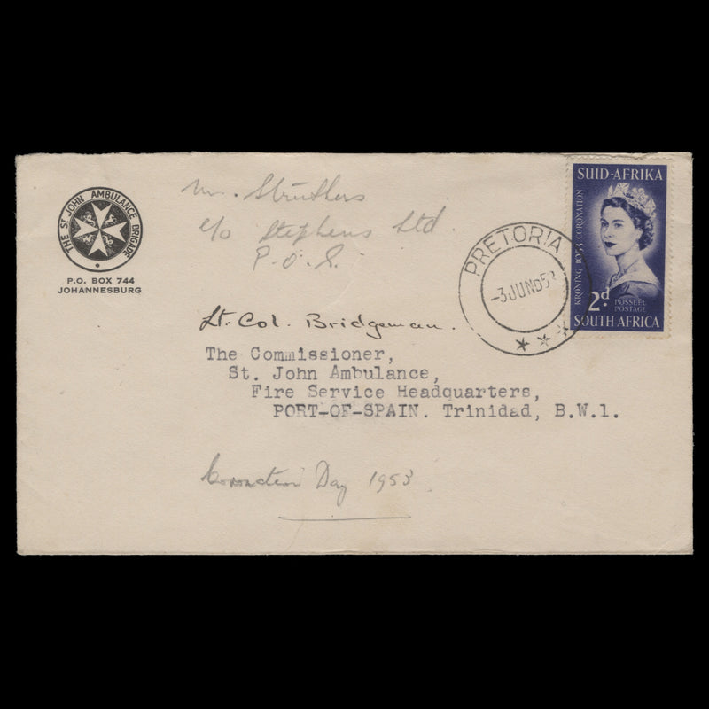 South Africa 1953 (FDC) 2d Coronation, PRETORIA