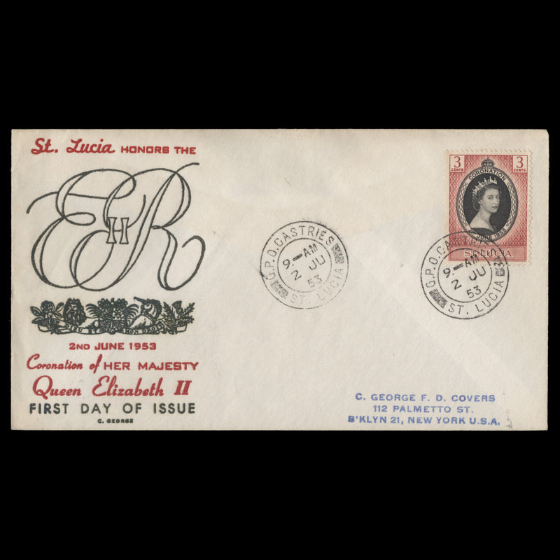 Saint Lucia 1953 (FDC) 3c Coronation, CASTRIES