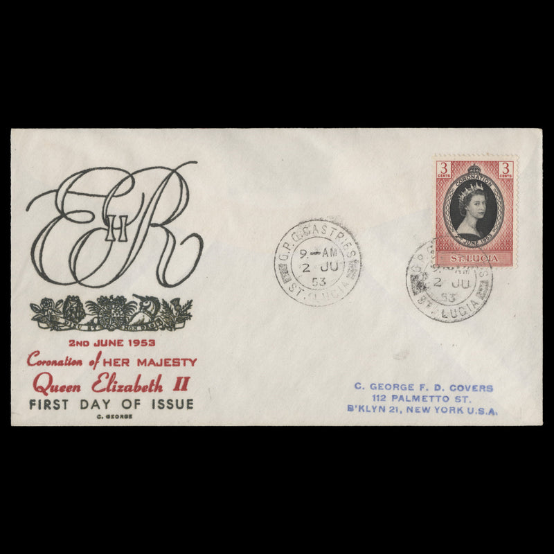 Saint Lucia 1953 (FDC) 3c Coronation, CASTRIES