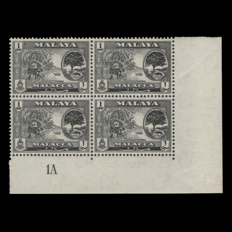 Malacca 1960 (MNH) 1c Copra plate 1A block