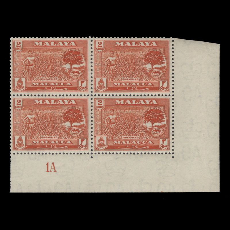 Malacca 1960 (MNH) 2c Pineapples plate 1A block