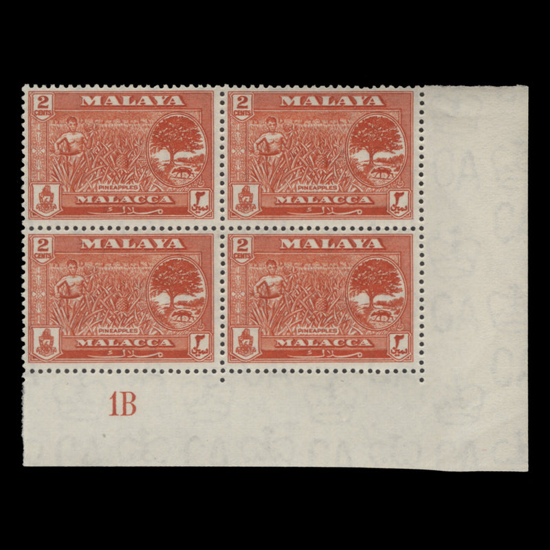 Malacca 1960 (MNH) 2c Pineapples plate 1B block