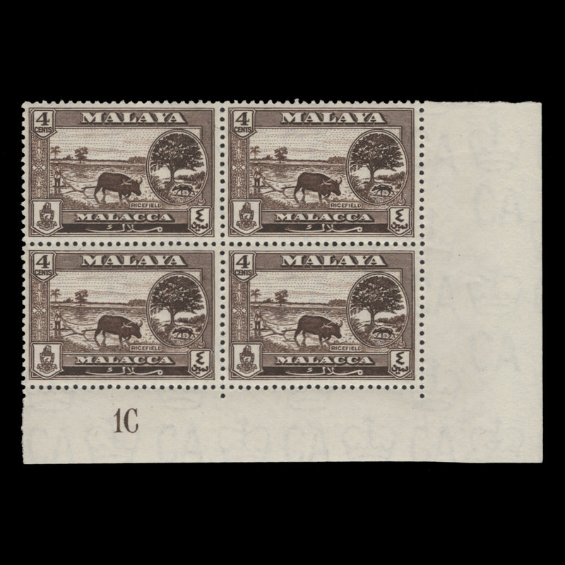 Malacca 1960 (MNH) 4c Ricefield plate 1C block