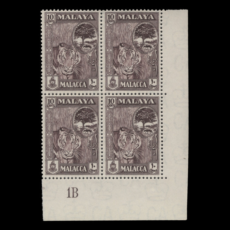 Malacca 1960 (MNH) 10c Tiger plate 1B block