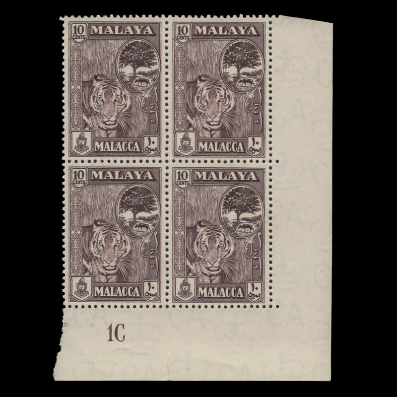 Malacca 1960 (MNH) 10c Tiger plate 1C block