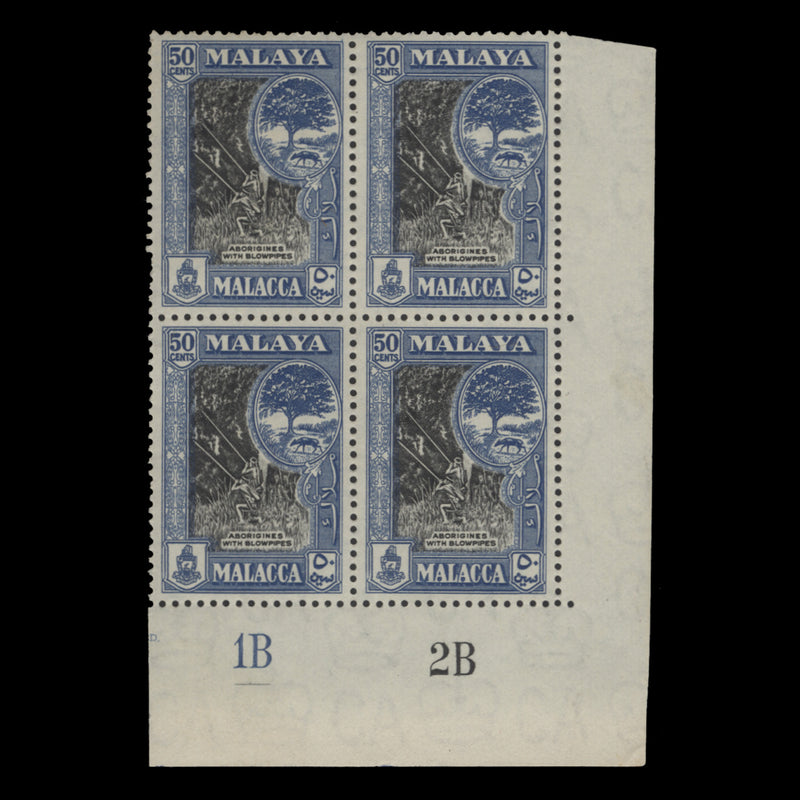 Malacca 1964 (MLH) 50c Aborigines with Blowpipes plate 1B–2B block