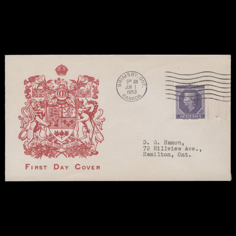 Canada 1953 (FDC) 4c Coronation, GRIMSBY