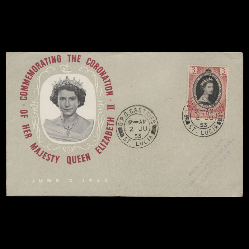 Saint Lucia 1953 (FDC) 3c Coronation, CASTRIES